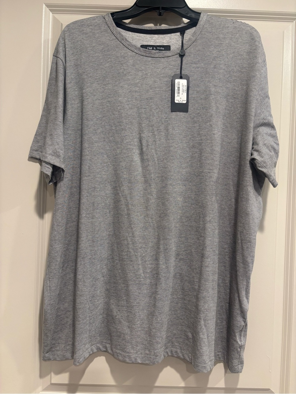 rag & bone Men's Grey& Navy Striped Short-Sleeve Crew Neck T-Shirt XL